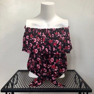 Express Boho Floral Tie Front Top